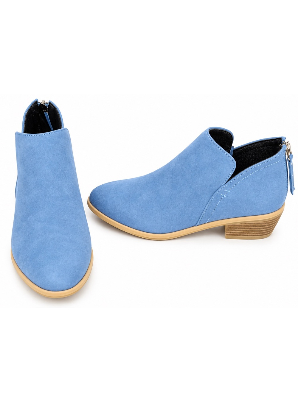 Women’s 37 Baby Blue Faux Suede Ankle Booties Back Zip NWOT